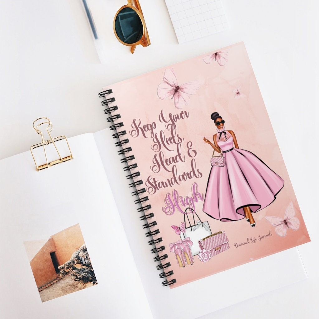 Keep Your Heels, Head and Standards High Journal, Jack and Jill Mom, Black Girl Stationery, Luxury, Afrocentric Spiral Notebook