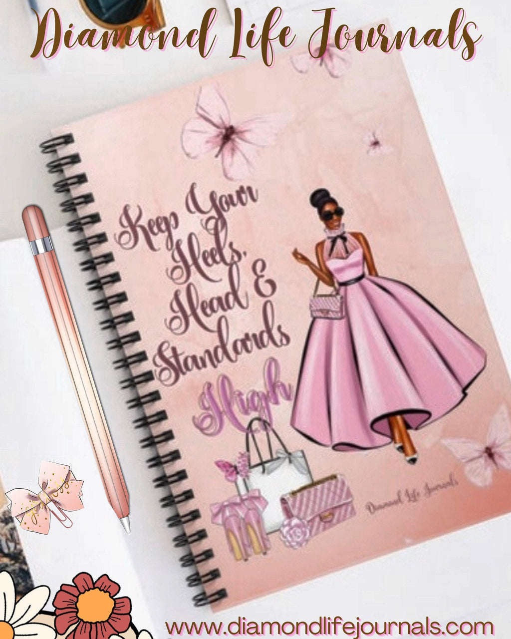 Keep Your Heels, Head and Standards High Journal, Jack and Jill Mom, Black Girl Stationery, Luxury, Afrocentric Spiral Notebook