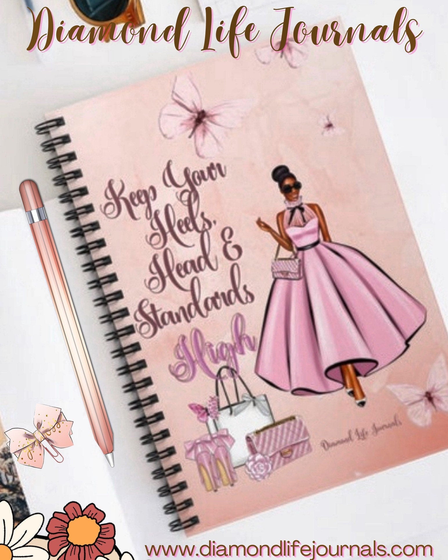 Keep Your Heels, Head and Standards High Journal, Jack and Jill Mom, Black Girl Stationery, Luxury, Afrocentric Spiral Notebook