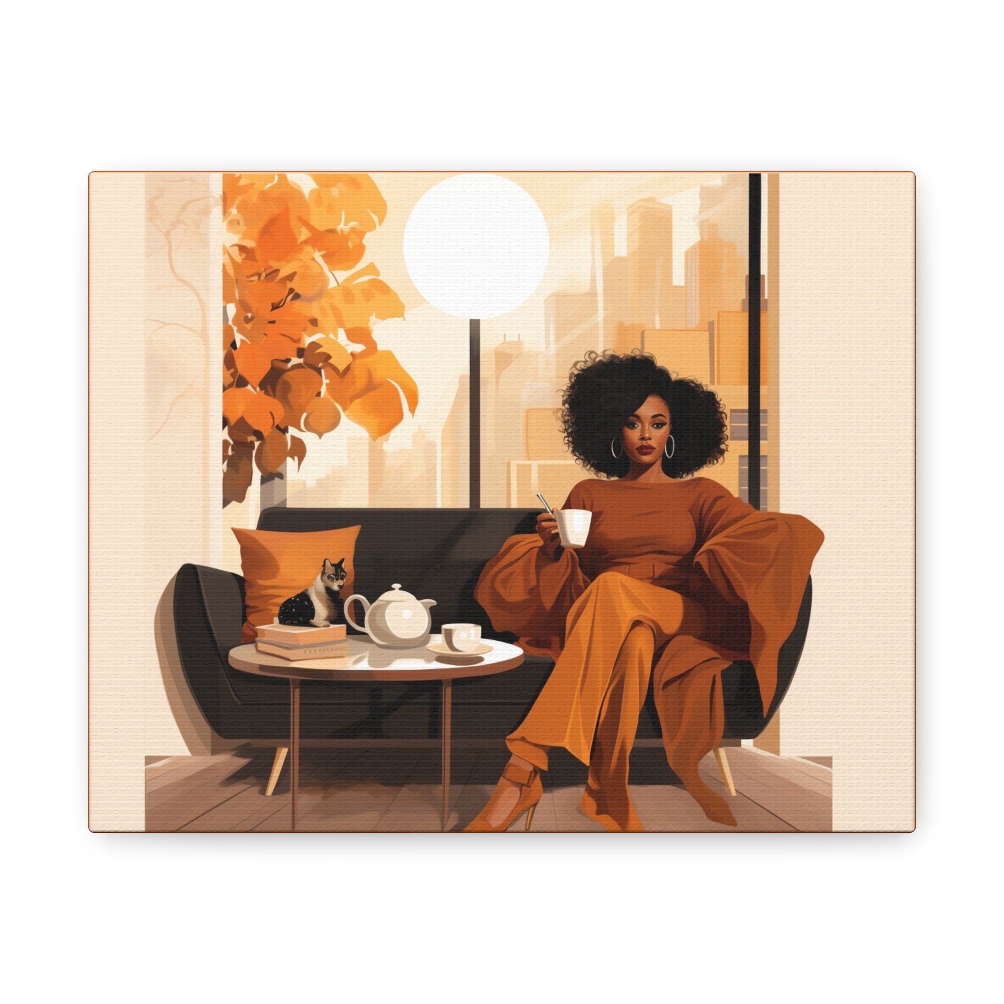 Afrocentric Wall Art Decor, Black Woman Wall Art, BLM Wall Art, Afro American Art, Coffee Lovers Scene