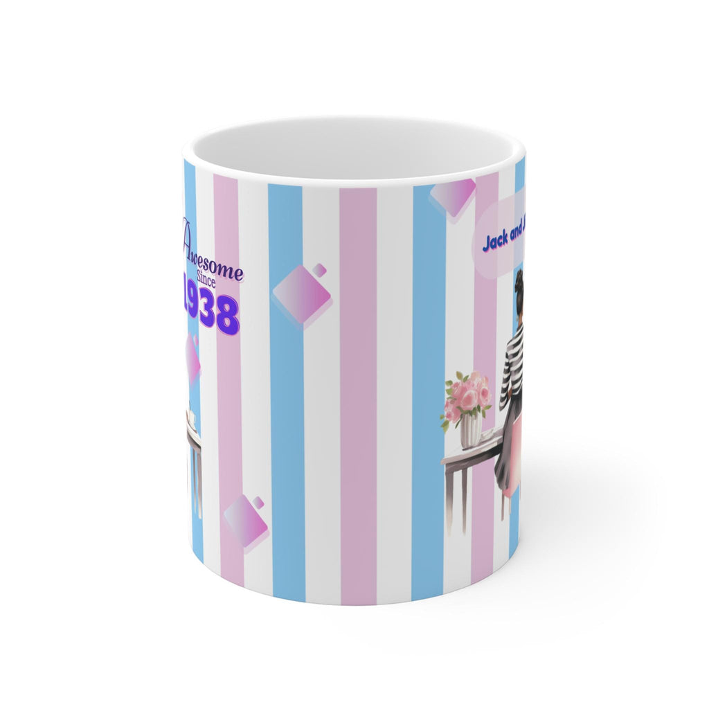Jack and Jill Mug, Pink and Blue Coffee Cup, Awesome Since 1938, Welcome Gift, Tea Mug 11oz, Funny Quote Mug, Birthday Present