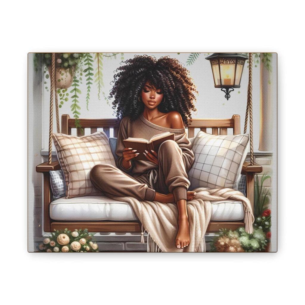 Afrocentric Woman Canvas Art, Fall Decor Print, Book Lovers, African American Cozy Scene Painting, 0 75" Home Decor, Cultural Gift, HBCU
