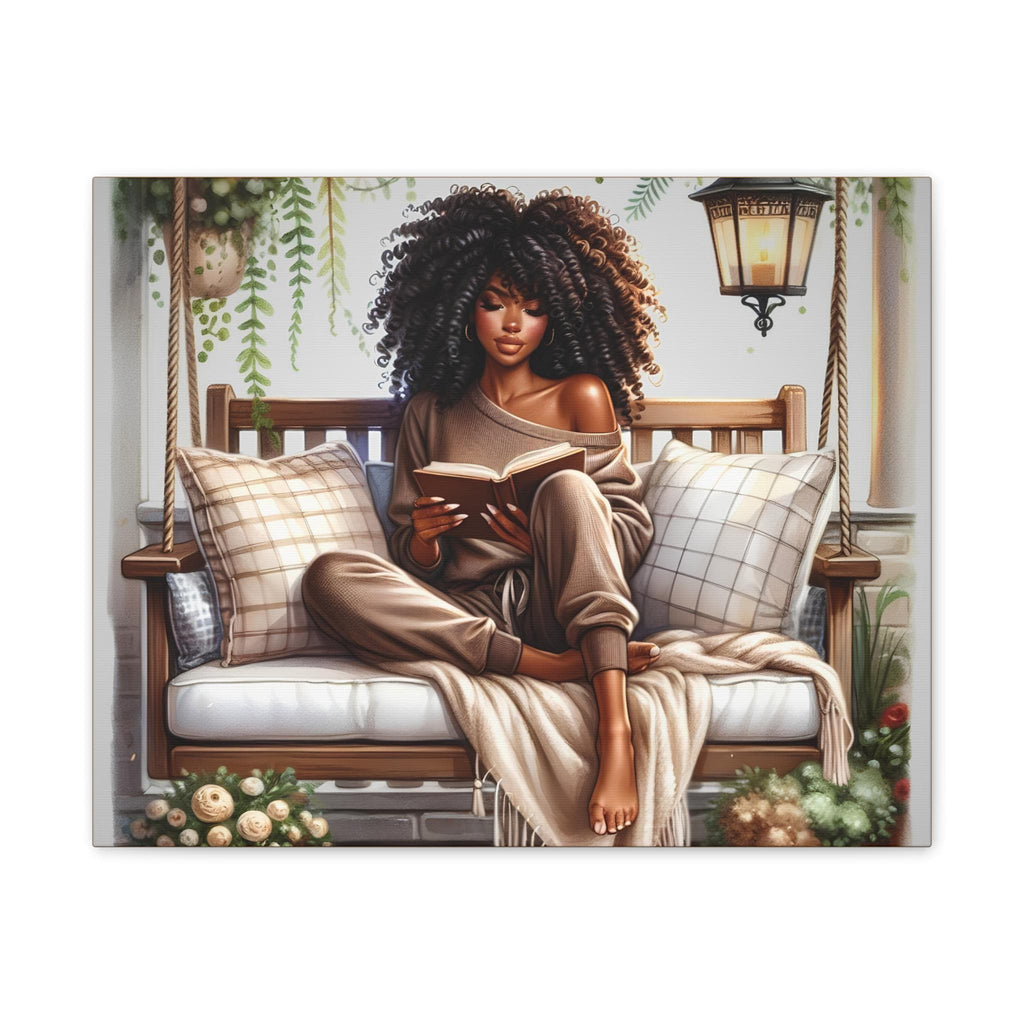 Afrocentric Woman Canvas Art, Fall Decor Print, Book Lovers, African American Cozy Scene Painting, 0 75" Home Decor, Cultural Gift, HBCU