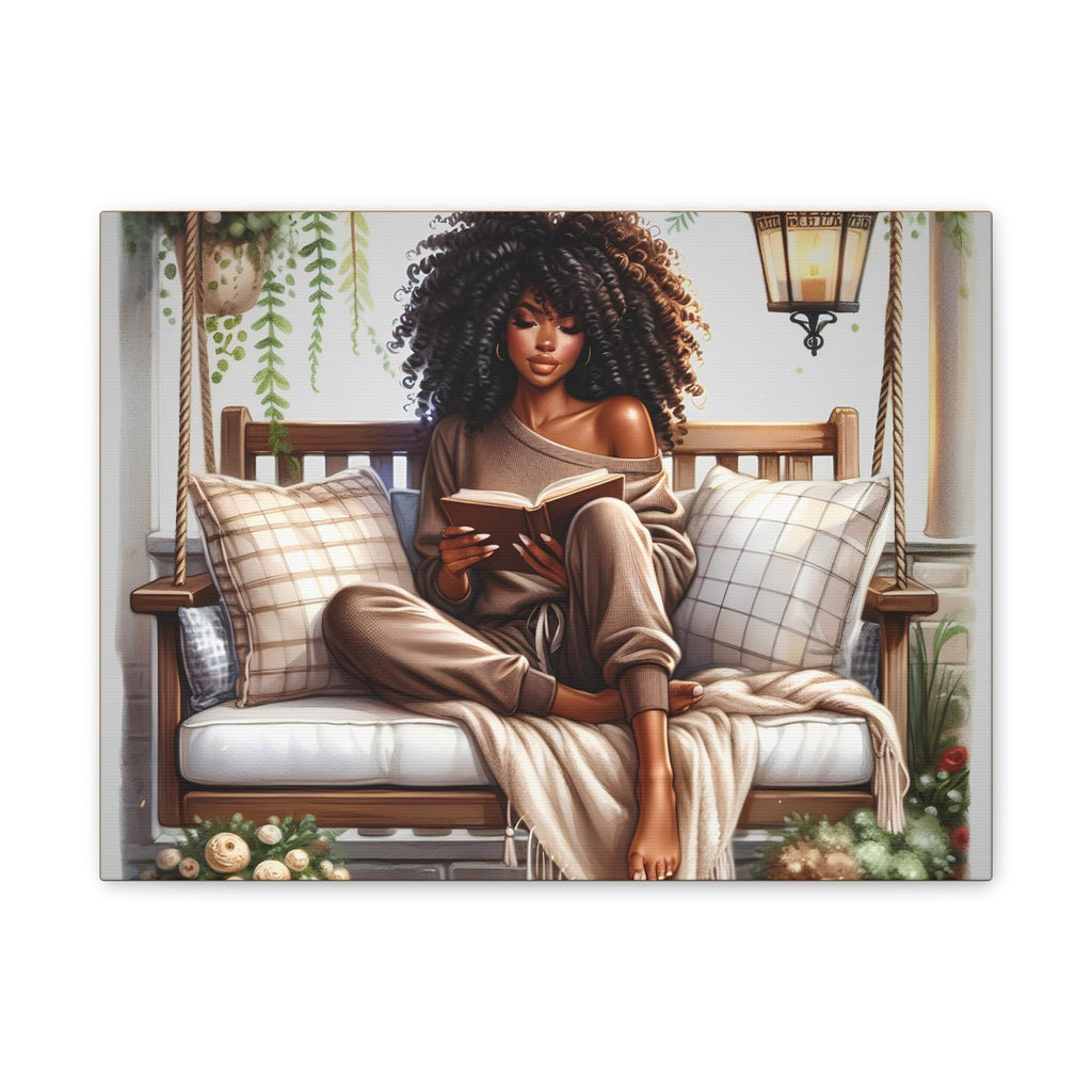 Afrocentric Woman Canvas Art, Fall Decor Print, Book Lovers, African American Cozy Scene Painting, 0 75" Home Decor, Cultural Gift, HBCU