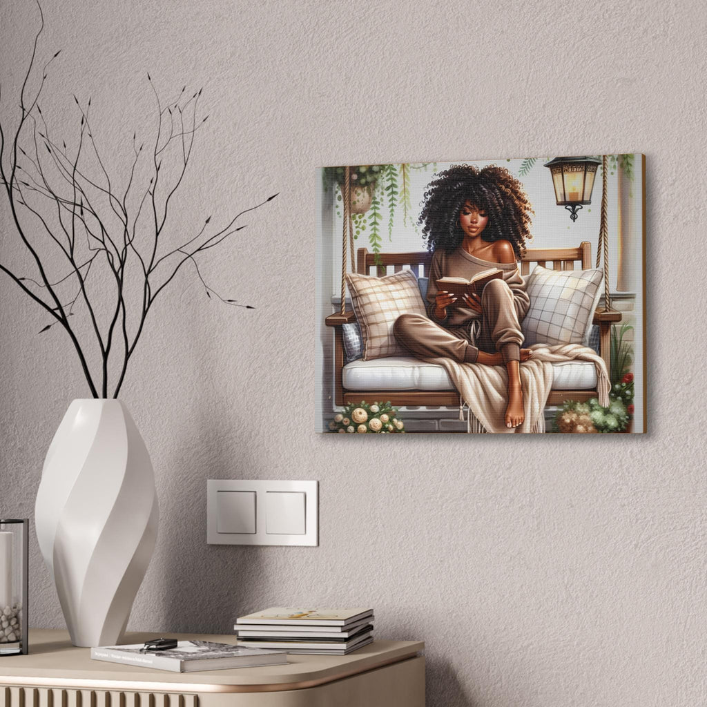 Afrocentric Woman Canvas Art, Fall Decor Print, Book Lovers, African American Cozy Scene Painting, 0 75" Home Decor, Cultural Gift, HBCU