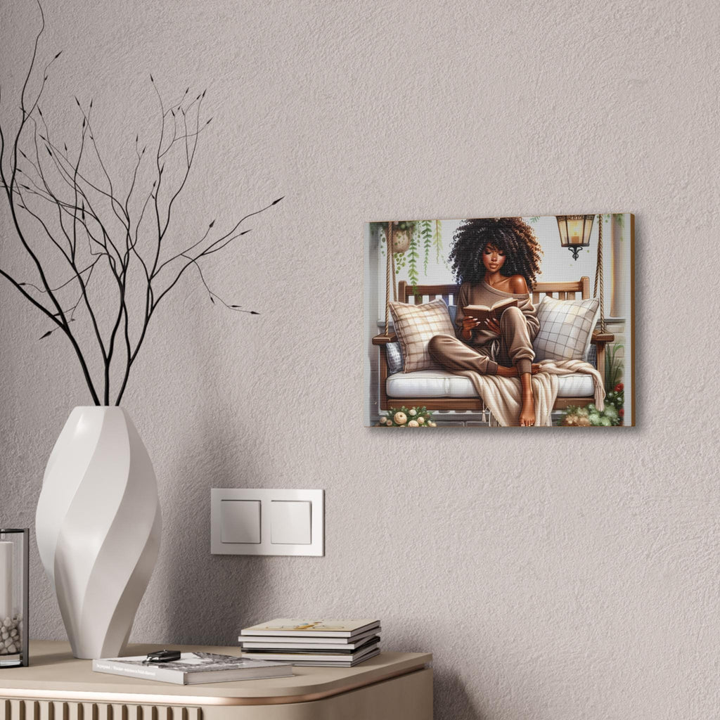 Afrocentric Woman Canvas Art, Fall Decor Print, Book Lovers, African American Cozy Scene Painting, 0 75" Home Decor, Cultural Gift, HBCU