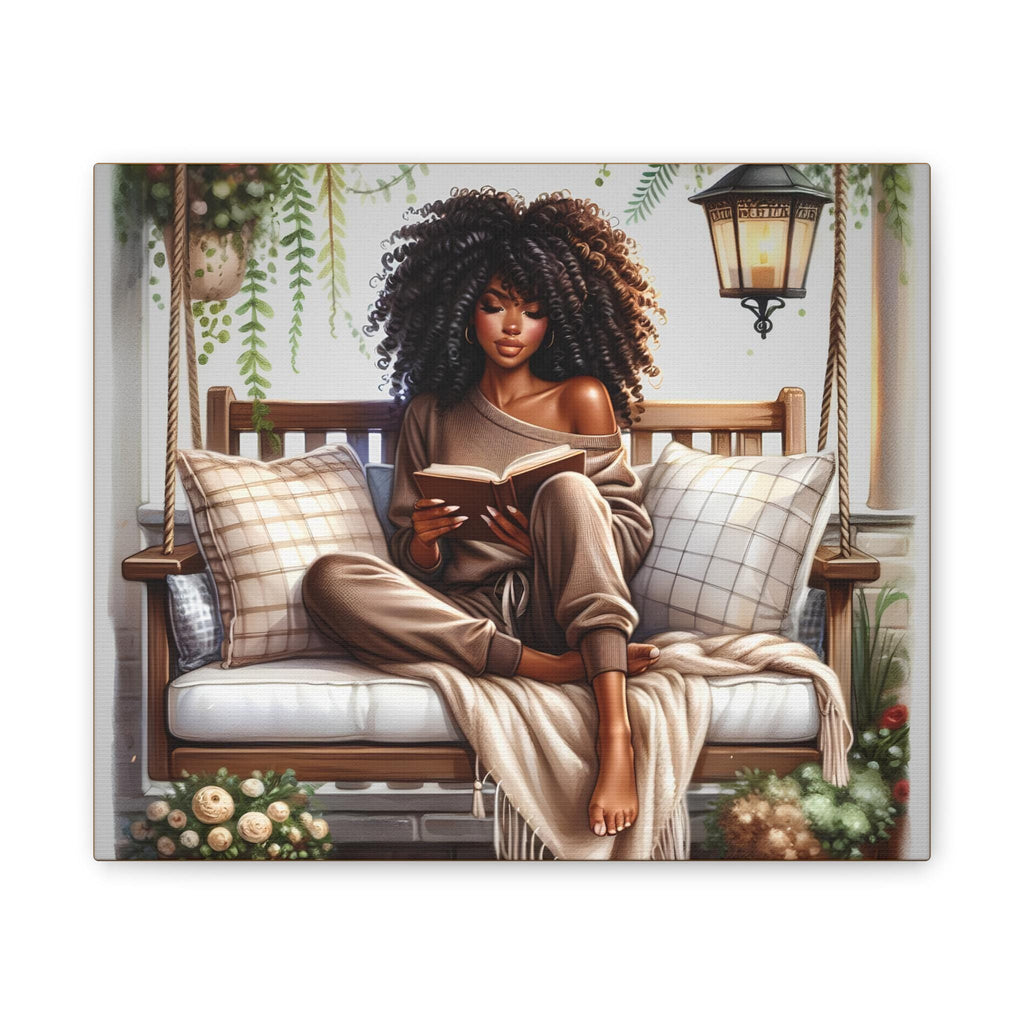 Afrocentric Woman Canvas Art, Fall Decor Print, Book Lovers, African American Cozy Scene Painting, 0 75" Home Decor, Cultural Gift, HBCU