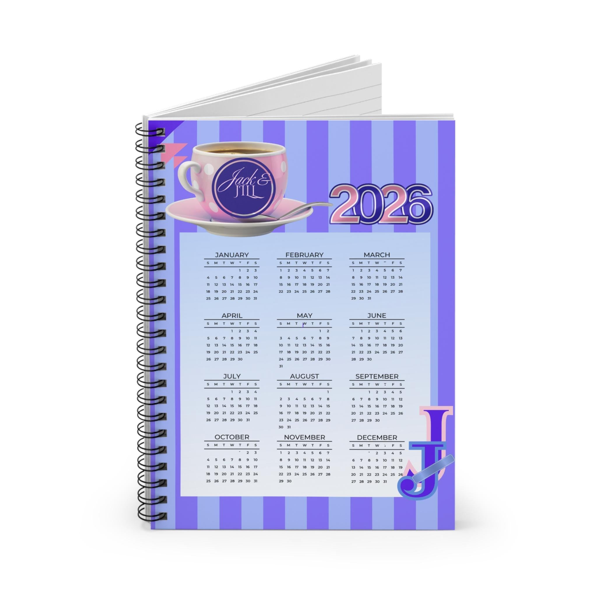 Jack and Jill Calendar Notebook, 2026, Ruled Line Journal Gift for Mom, New Year Organizer, Spiral Notepad for Dates and Memories