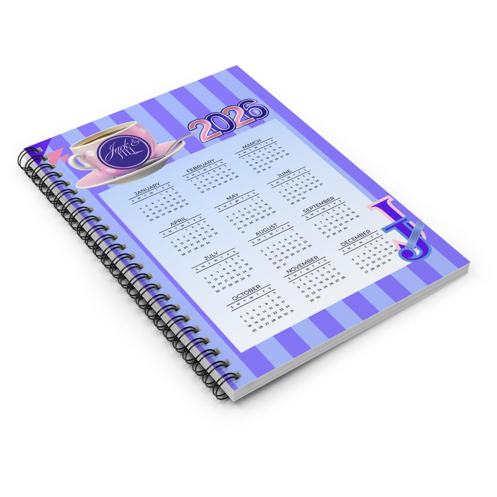 Jack and Jill Calendar Notebook, 2026, Ruled Line Journal Gift for Mom, New Year Organizer, Spiral Notepad for Dates and Memories
