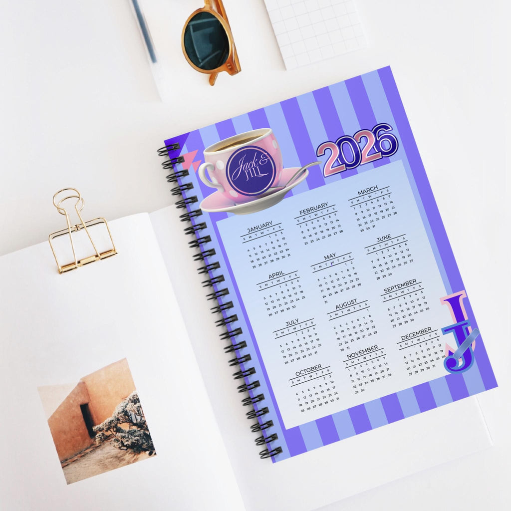 Jack and Jill Calendar Notebook, 2026, Ruled Line Journal Gift for Mom, New Year Organizer, Spiral Notepad for Dates and Memories