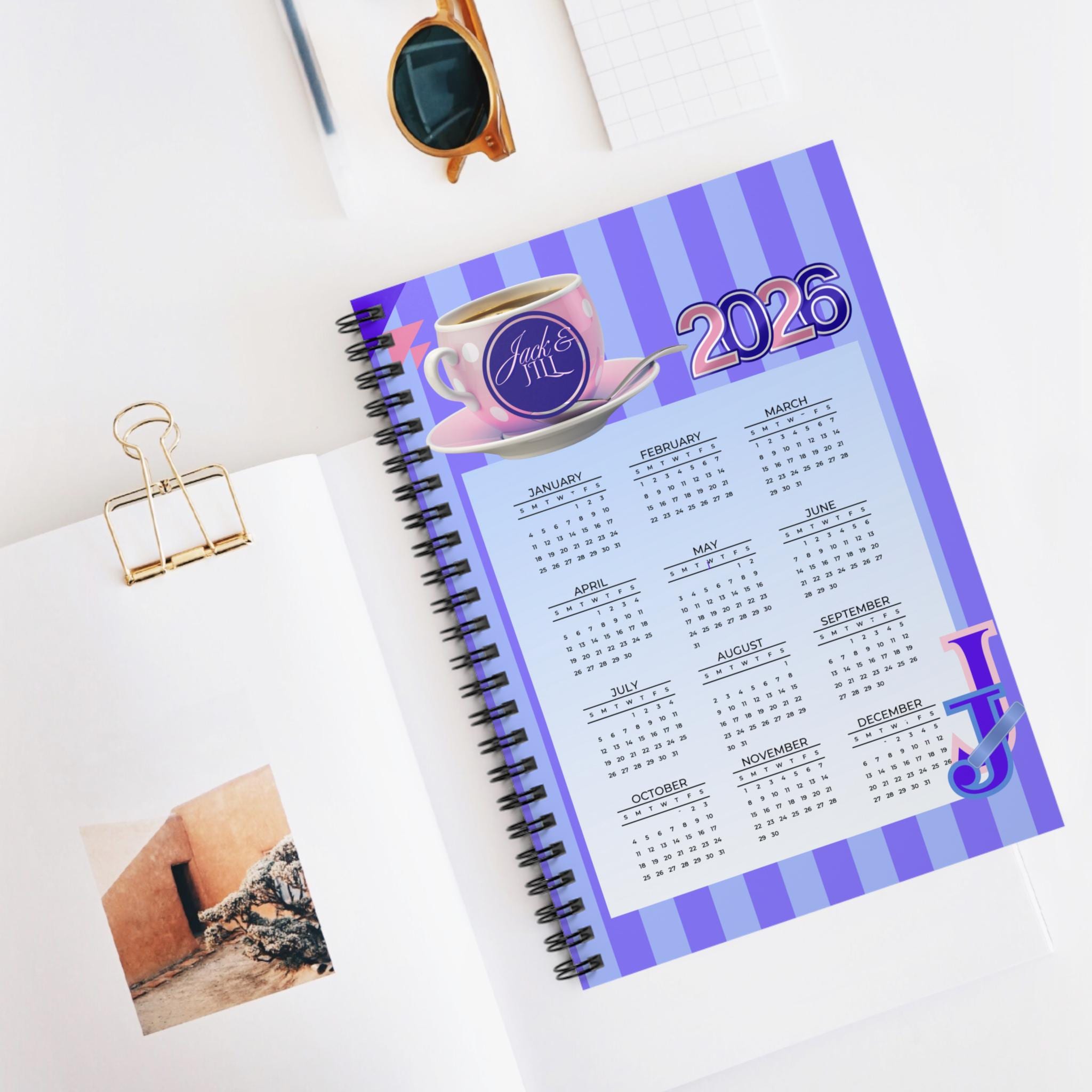 Jack and Jill Calendar Notebook, 2026, Ruled Line Journal Gift for Mom, New Year Organizer, Spiral Notepad for Dates and Memories