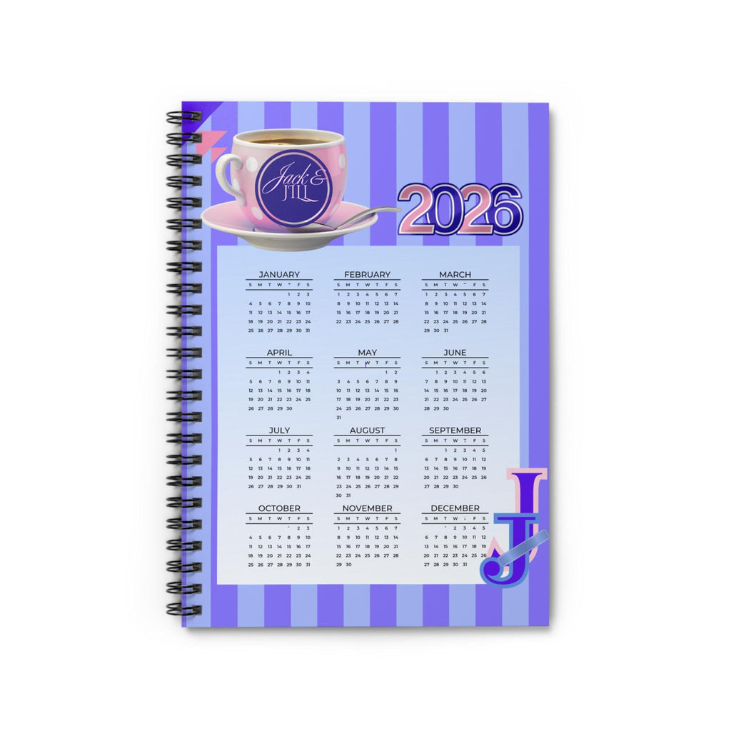 Jack and Jill Calendar Notebook, 2026, Ruled Line Journal Gift for Mom, New Year Organizer, Spiral Notepad for Dates and Memories